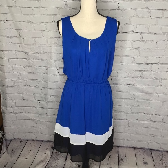 Love Cameron Royal Blue Color Block Sleeveless Keyhole Blouson Dress 2X - Picture 2 of 10